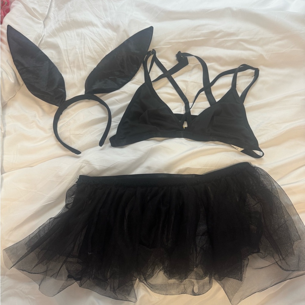SHEIN Black Lingerie Set with Bunny Ears